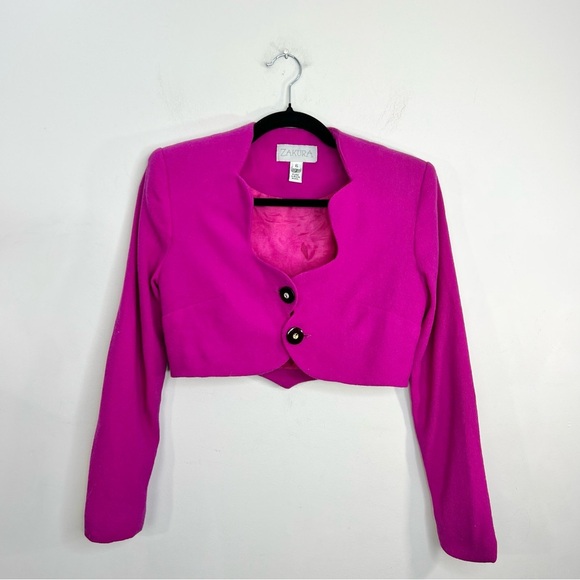 Vintage magenta pink 100% pure wool fitted cropped blazer bolero jacket 6 - Picture 4 of 14